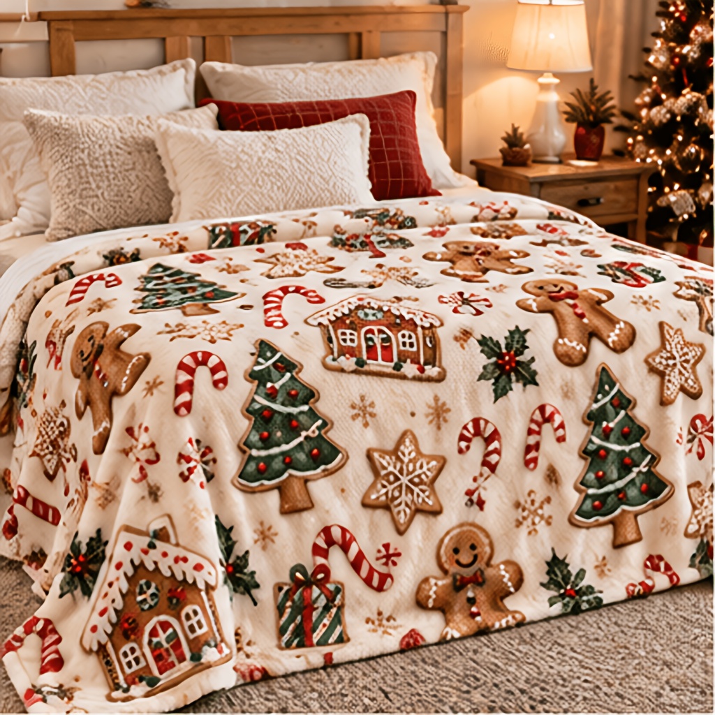 TEMU Couverture sur le thème de de Noël | Imprimé homme d'épices, de , maison d'épices | Couverture douce et chaude en de style western pour la