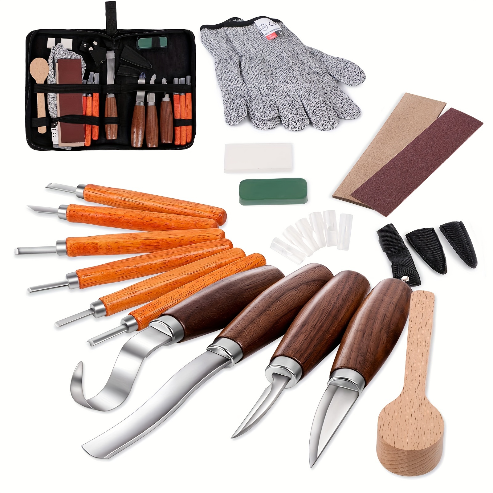 

1set Wood Carving Tools Set, Detail And Hook Carving Knife Kit For Beginners, Trimming Knife For Spoon Bowl Cup Woodwork, Round Handle Design And 6pcs Sk2 Carbon Steel Wood Carving Knives