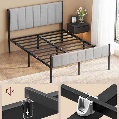 double bed frame 140 x 200cm with padded headboard steel bed slats supports up to 500kg easy assembly bedroom setup modern bedroom sturdy frame padded highcapacity bed supportive couples bedroom budgetfriendly bed