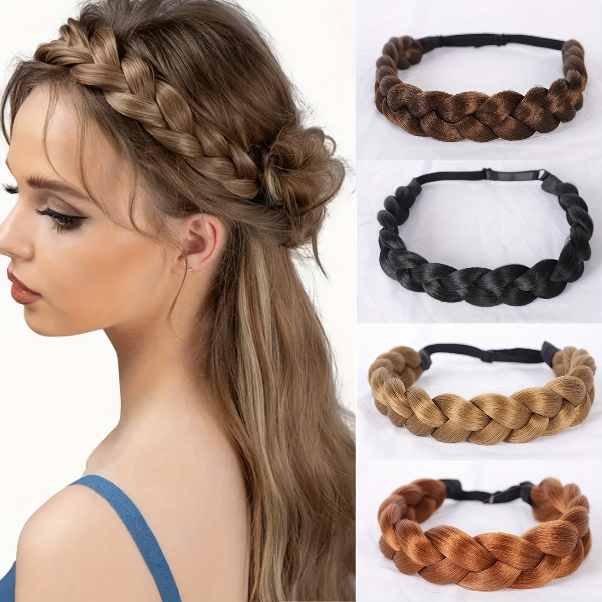 

Adjustable Hand-braided Headband Wig For Women - Chic And , High-temperature Fiber, In Black, Brown, Golden, Orange - Daily , Wig Accessories