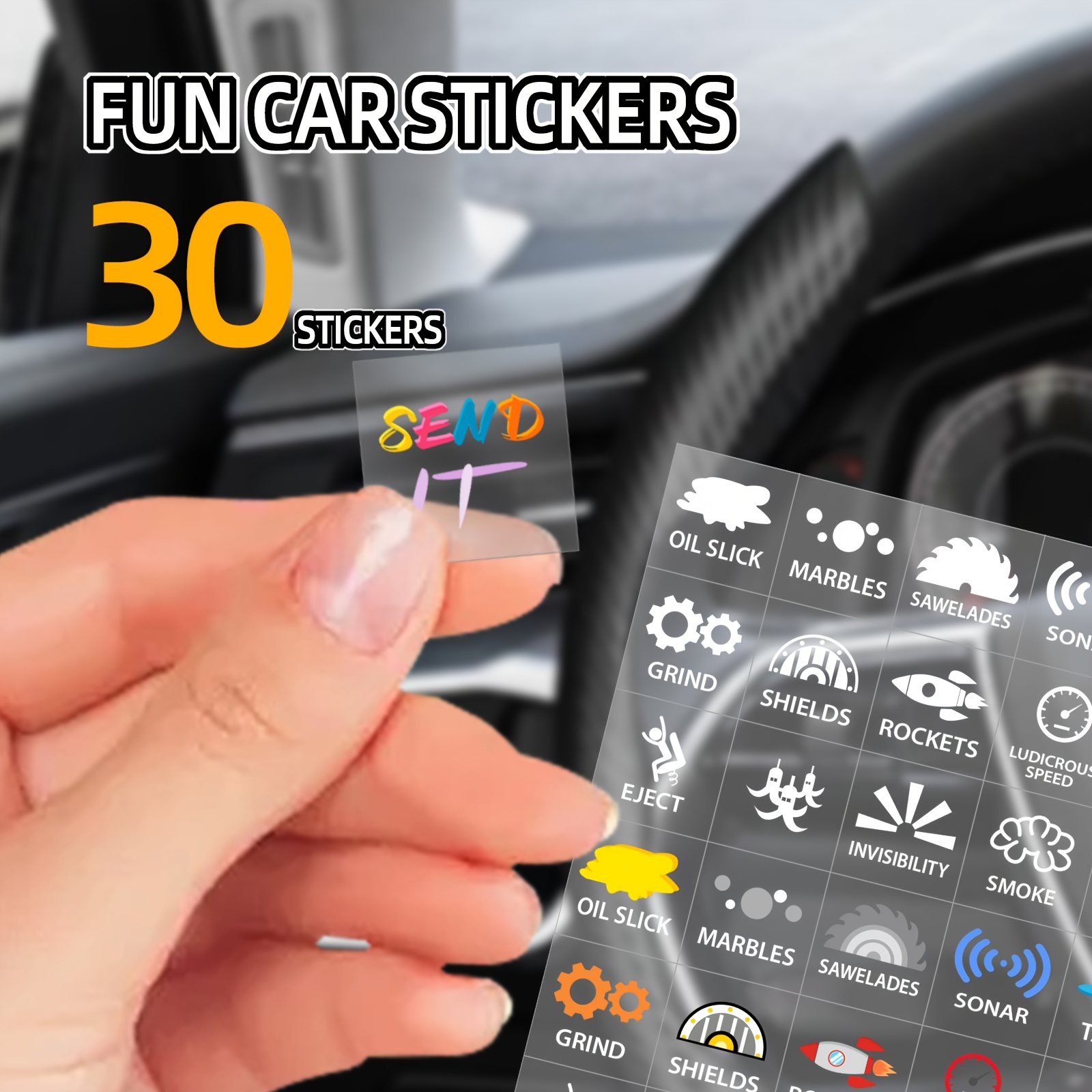 30pcs Fun Car Stickers, Multicolor & White Options