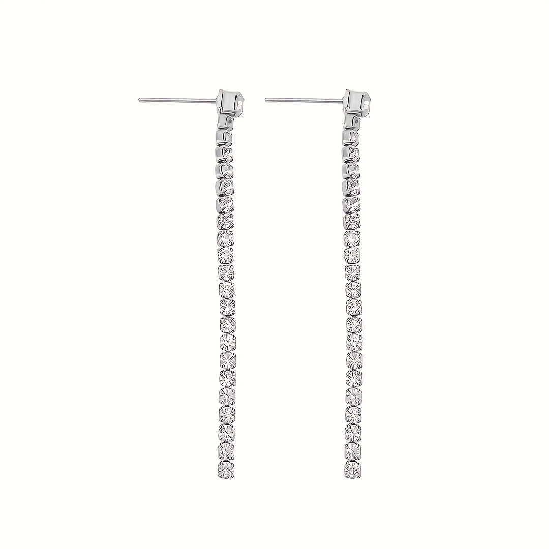 Elegant Stainless Steel Zirconia Tassel Earrings For Women - Luxurious Long Dangle Jewelry, Perfect For Casual Attire & Gifting
