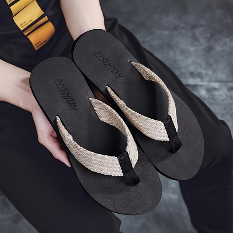 mens non slip thick eva sole flip flops anti odor super soft fabric beach sandals with   accents lightweight durable casual slippers for outdoor hiking camping bathroom home use hiking sandals sporty sandals comfortable footwear summer sandals Product details 3