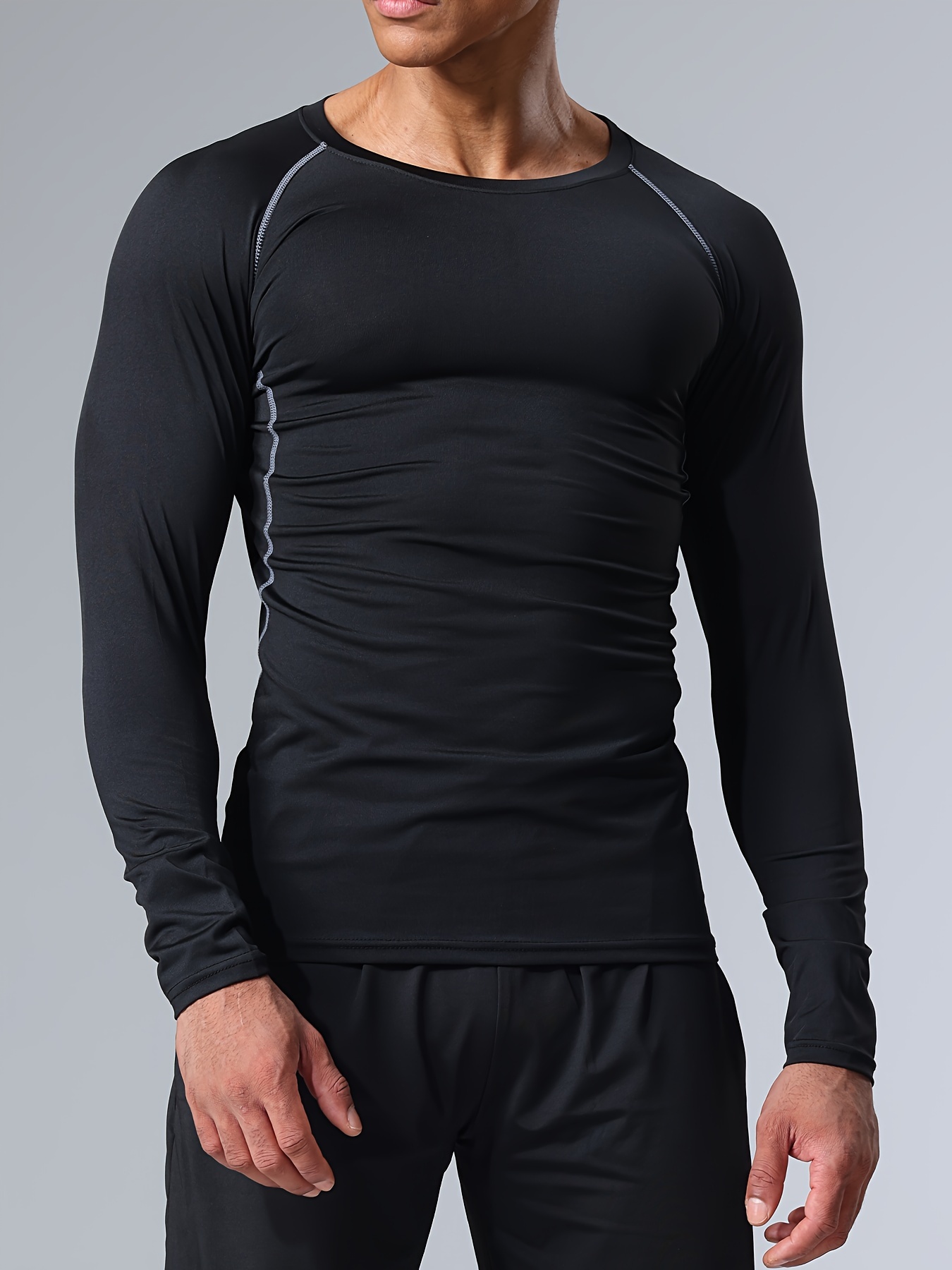 Camiseta de larga para hombre con cuello compresión transpirable de  poliéster para correr, entrenamiento, gimnasio ceñido