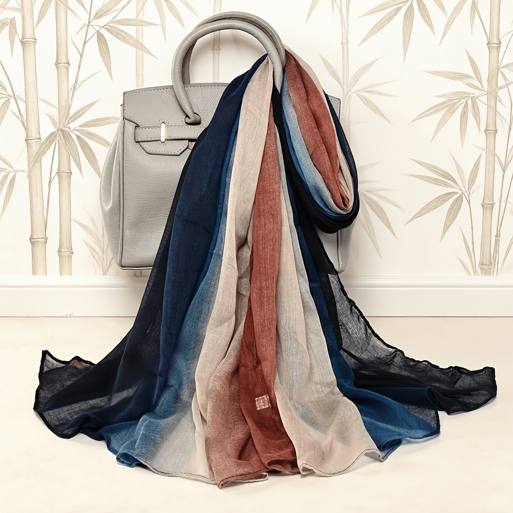 TEMU New Gradient Printed Scarf For Women, Thin And Elegant Headscarf, Long Scarf For Photography, Bohemian Scarf, Lightweight And Breathable, Beach
