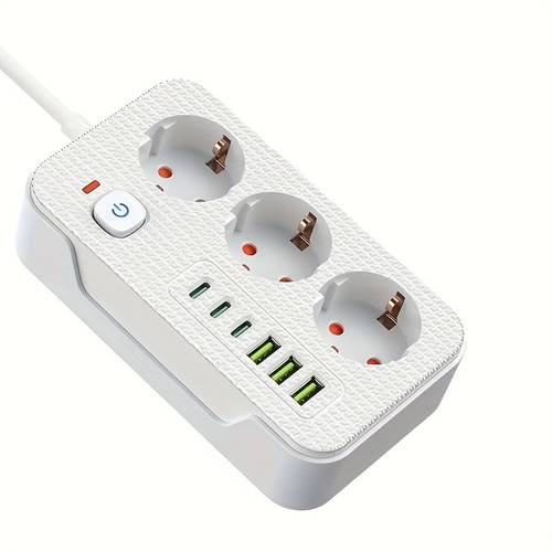 New Multifunctional Power Strip/Power Socket/Multi-Hole Charger, 1 Power Strip with 3AC+3USB-A+3Type-C, with 1 Main Switch and 2m Long Power Extension Cord, Designed for Home and Office