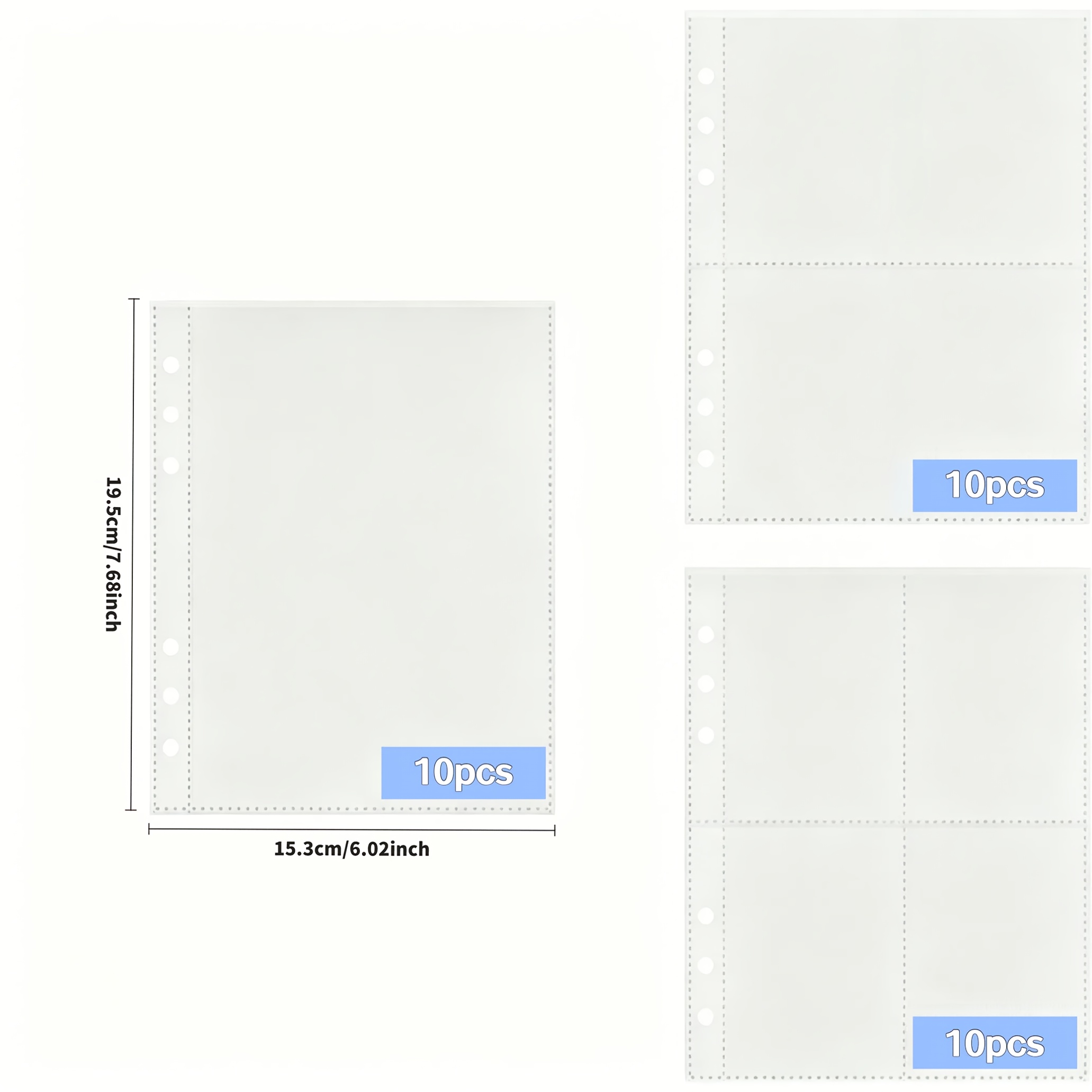 TEMU 30 Feuilles de pochettes transparentes pour classeur 1/2/4 pochettes, protège-feuilles double face en plastique pour photo, carte, autocollant,