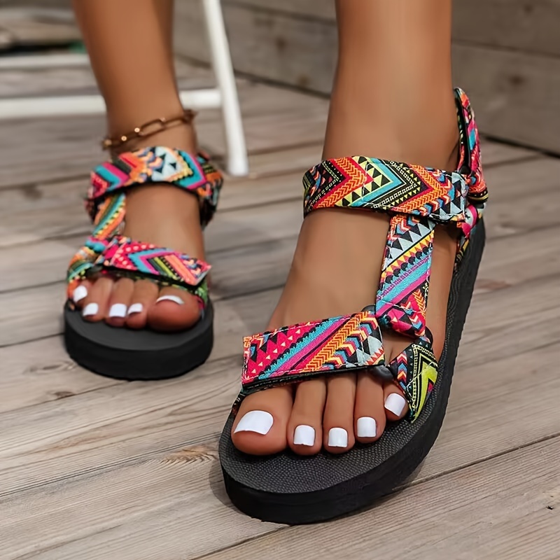 

Women's Summer Flat Sandals, Tribal Pattern Open Toe Summer Shoes, Casual Lightweight Outdoor Beach Sandals