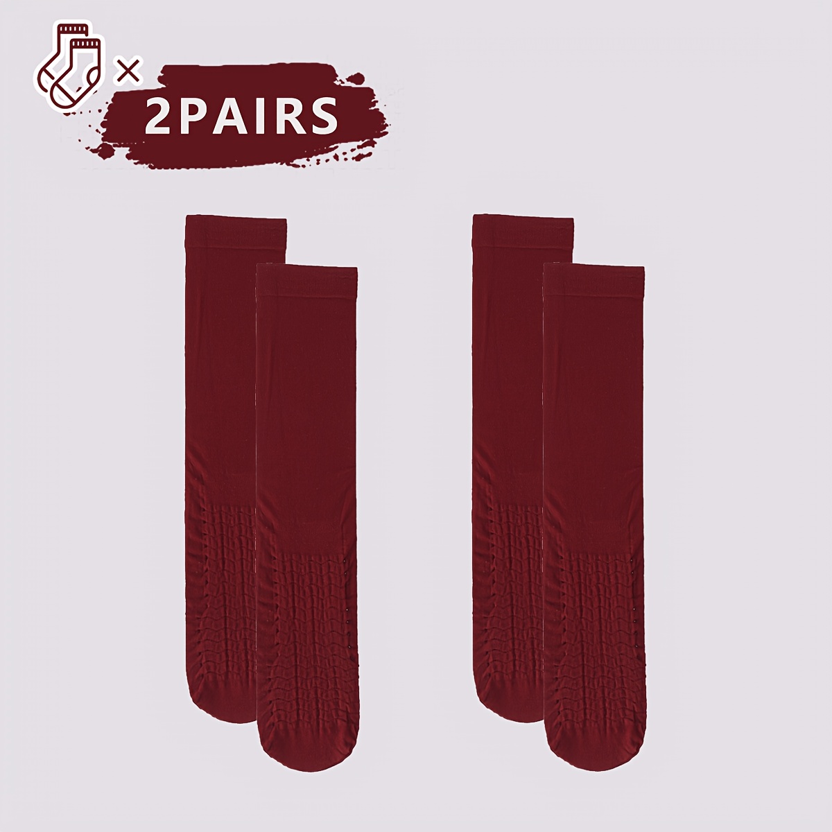 E-shop 2er-Pack Damen Kniehohe Socken in Uni-Farben, Modische Einfache Burgunder Wadenstrümpfe, Vielseitige Langlebige Mittellange Socken, Rutschfeste