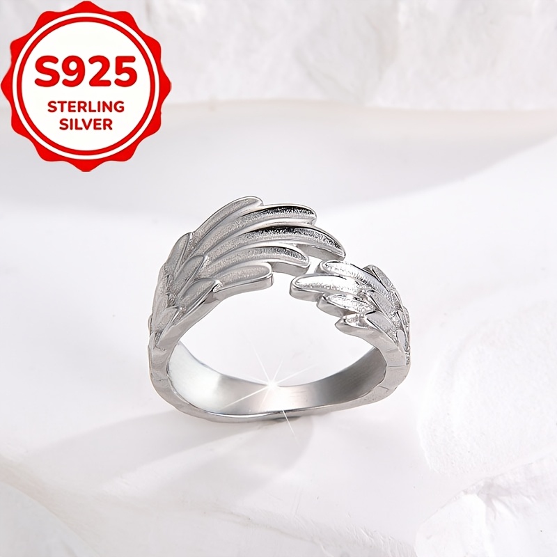 Women's S925 Silver Double-Wing Design Ring, Elegant Texture