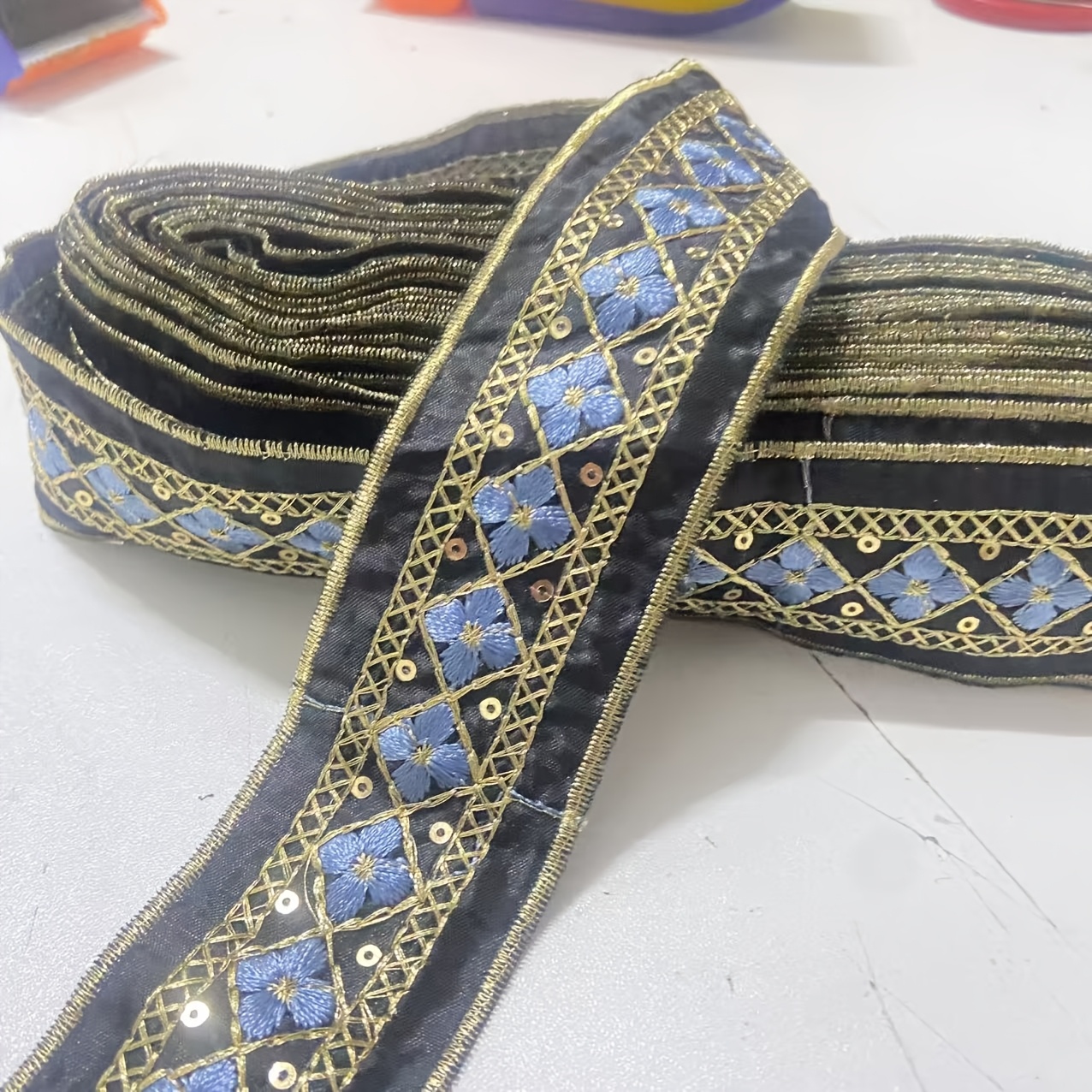 TEMU 2-Yard de sangle ethnique de 4 cm, décoration brodée en dentelle, sac, bandoulière, ceinture, ruban, dentelle, vêtements, couture, ajouts