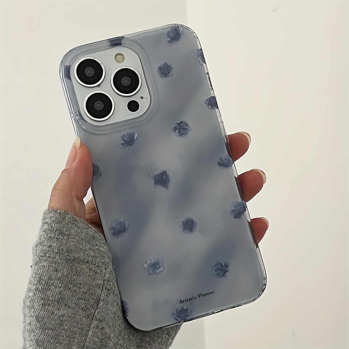 TEMU Phone Case - Blue Rose Large Hole Glossy Phone Case, Suitable For Iphone 17/16/11/13/ Plus/15 Pro/15 Pro Max/12/14 Pro Max/11 Pro Max/12 Pro/12