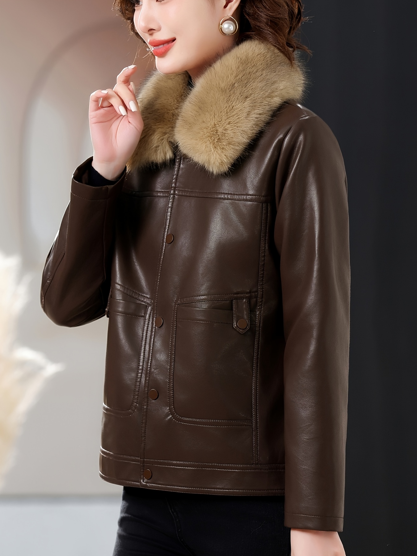 plus size plus size womens pu leather jacket detachable Temu Canada