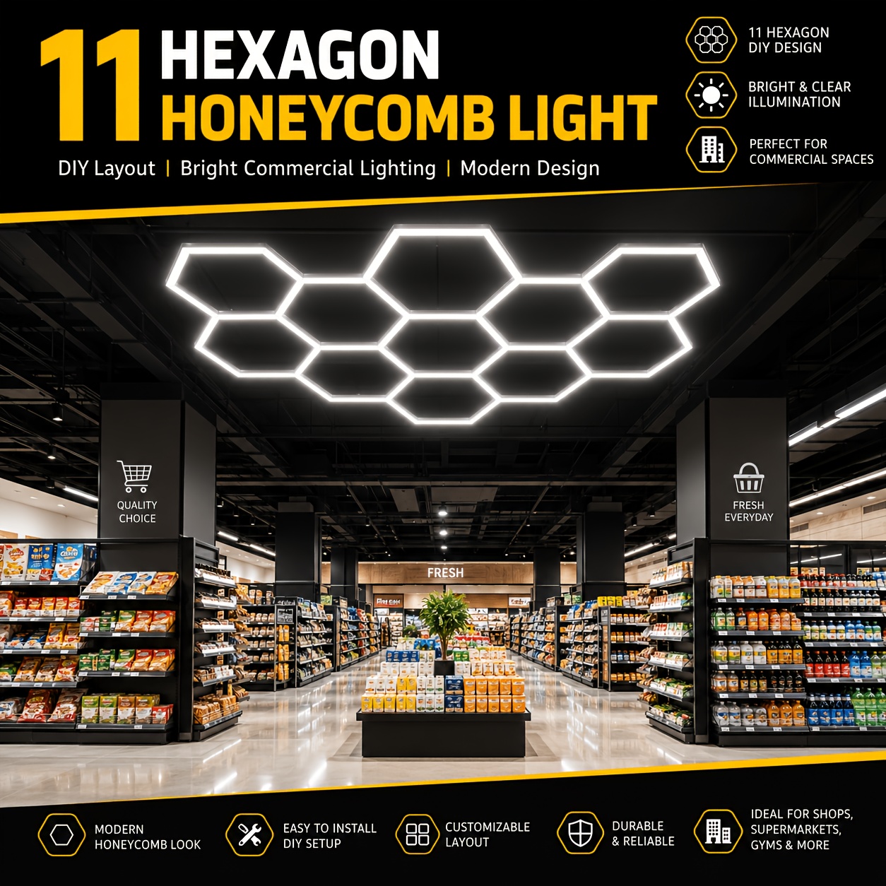 Image of 5/8/11/14pcs Honeycomb Light, Led Tube Lights, Led Ceiling Lights For Garage, Workshop, Gym, Basement, Car , Car