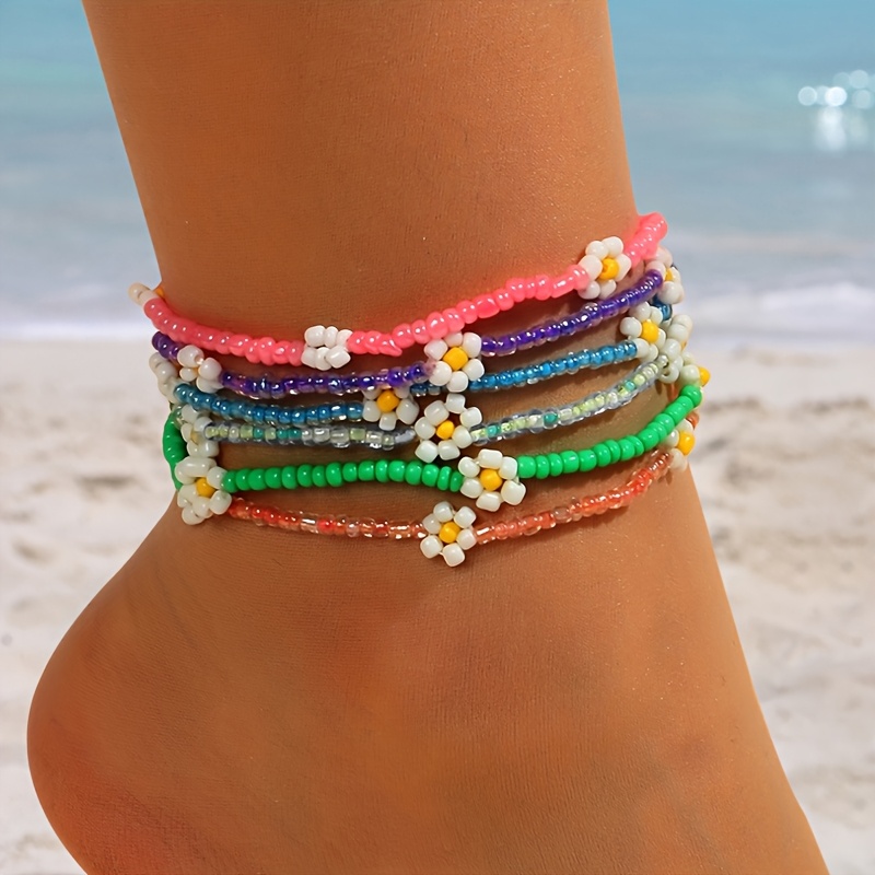 6pcs womens ankle chain set summer beach sweet floral Temu Australia