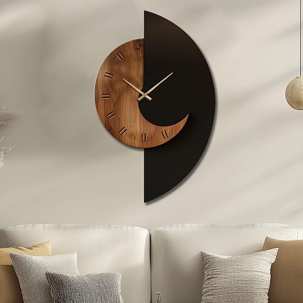 Artistic Silent Wall Clock Made of Decorative Wood in an Irregular Shape, Battery-Operated. Available in Sizes 14, 16, And 45.72 cm, This Vintage Wooden Clock Is Perfect for Home Decor in The Kitchen, Living Room, Bedroom, Or Office