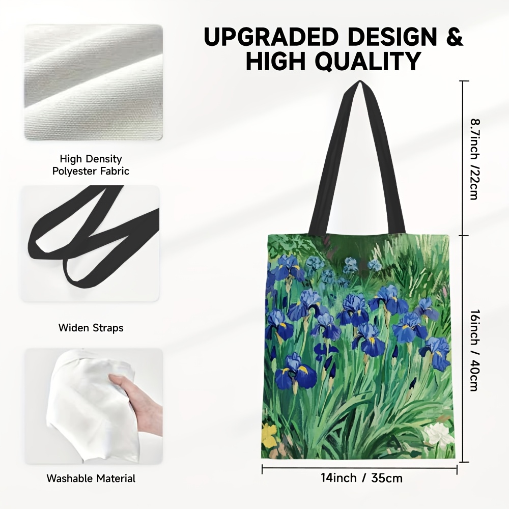 TEMU Borsa Tote Ispirata a Van Gogh da 1pz - Borsa a Spalla Pieghevole in Poliestere per Donne, Elegante Borsa per e la Commessa con Design di Iris,