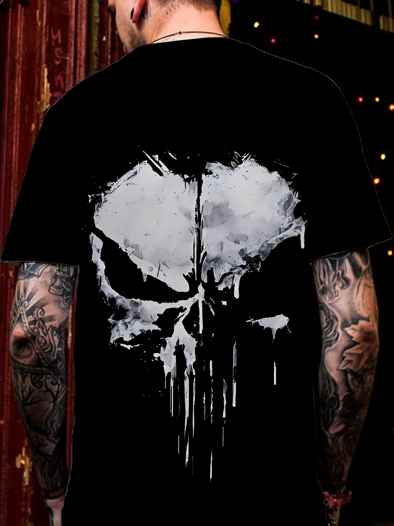 Skull Pattern 3D Print, Men's Plus Size Crew Neck Short Sleeve T-shirt, Casual Tops For Men, Men's Comfy Clothing For Daily Wear, Men's Gift