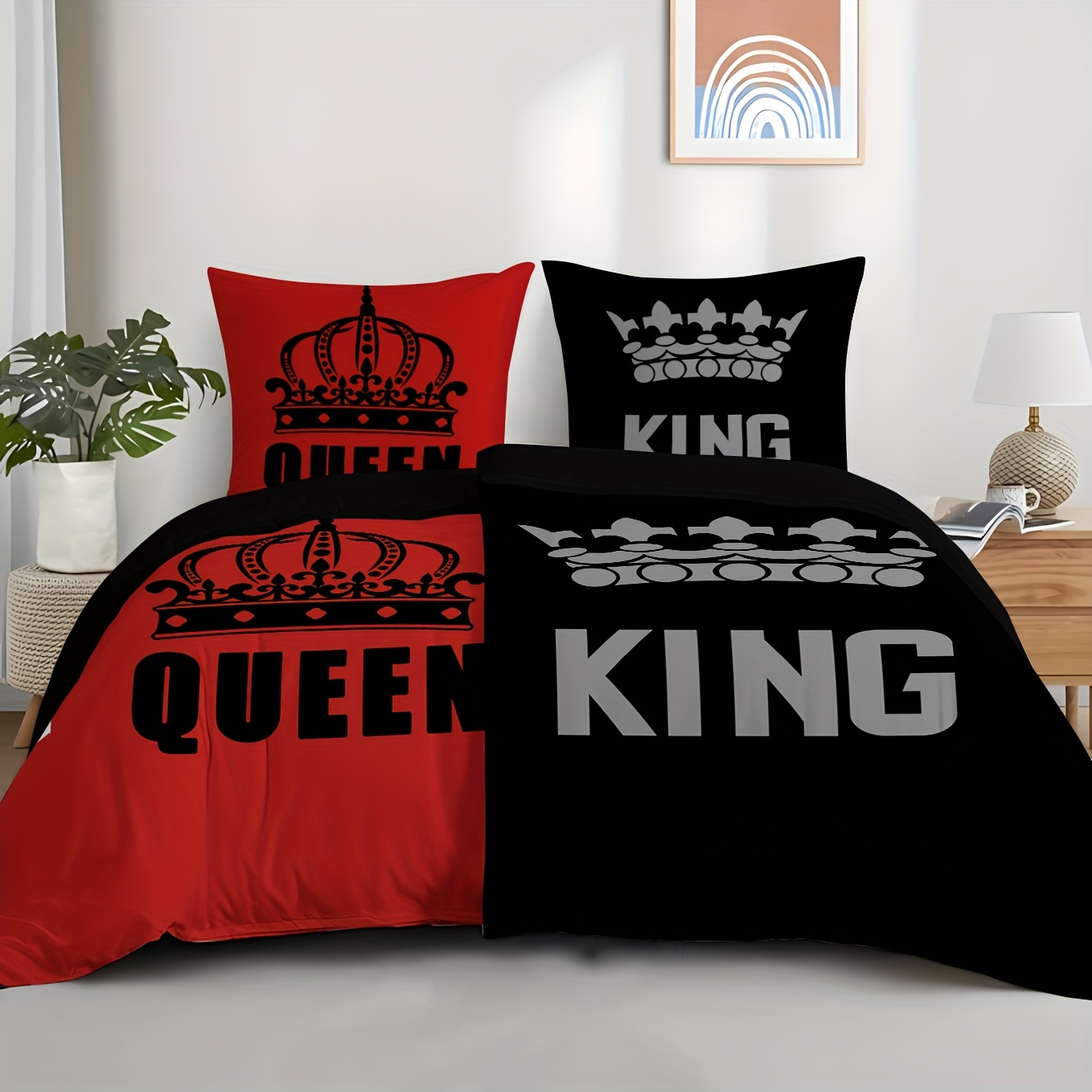 4pcs Set Queenking Heart Pattern Bedding 2 135*200 Quilt Covers, 2 80*80 Pillowcases Zipper Closure Microfiber Comfortable And Soft