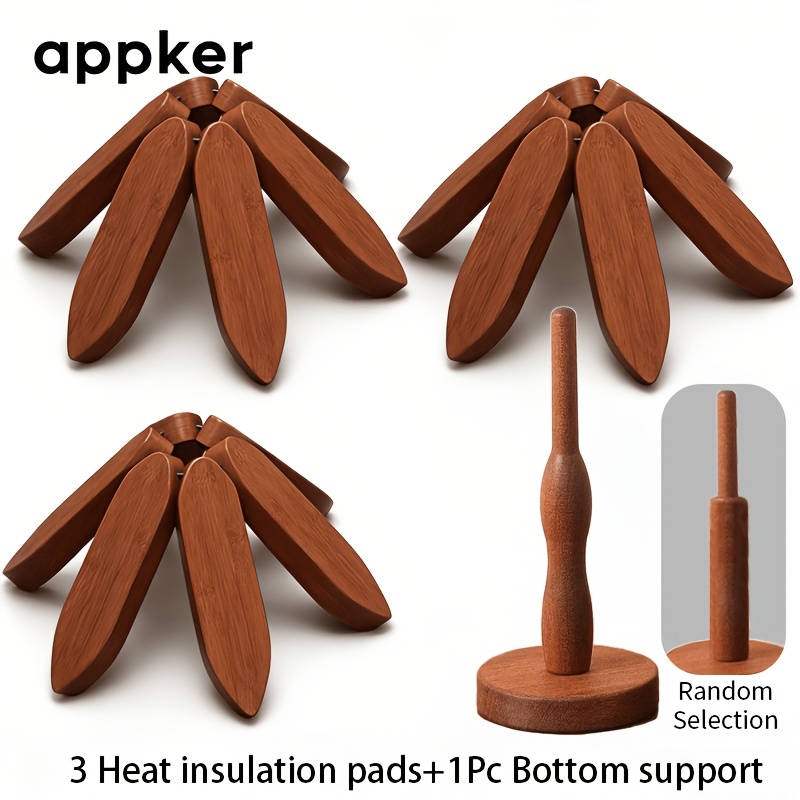 TEMU Appker Alfombra de Aislamiento Térmico de Madera para Árbol, Creativa Alfombra Plegable para Mesa de Comedor, Protector de Ollas y Tazones, de
