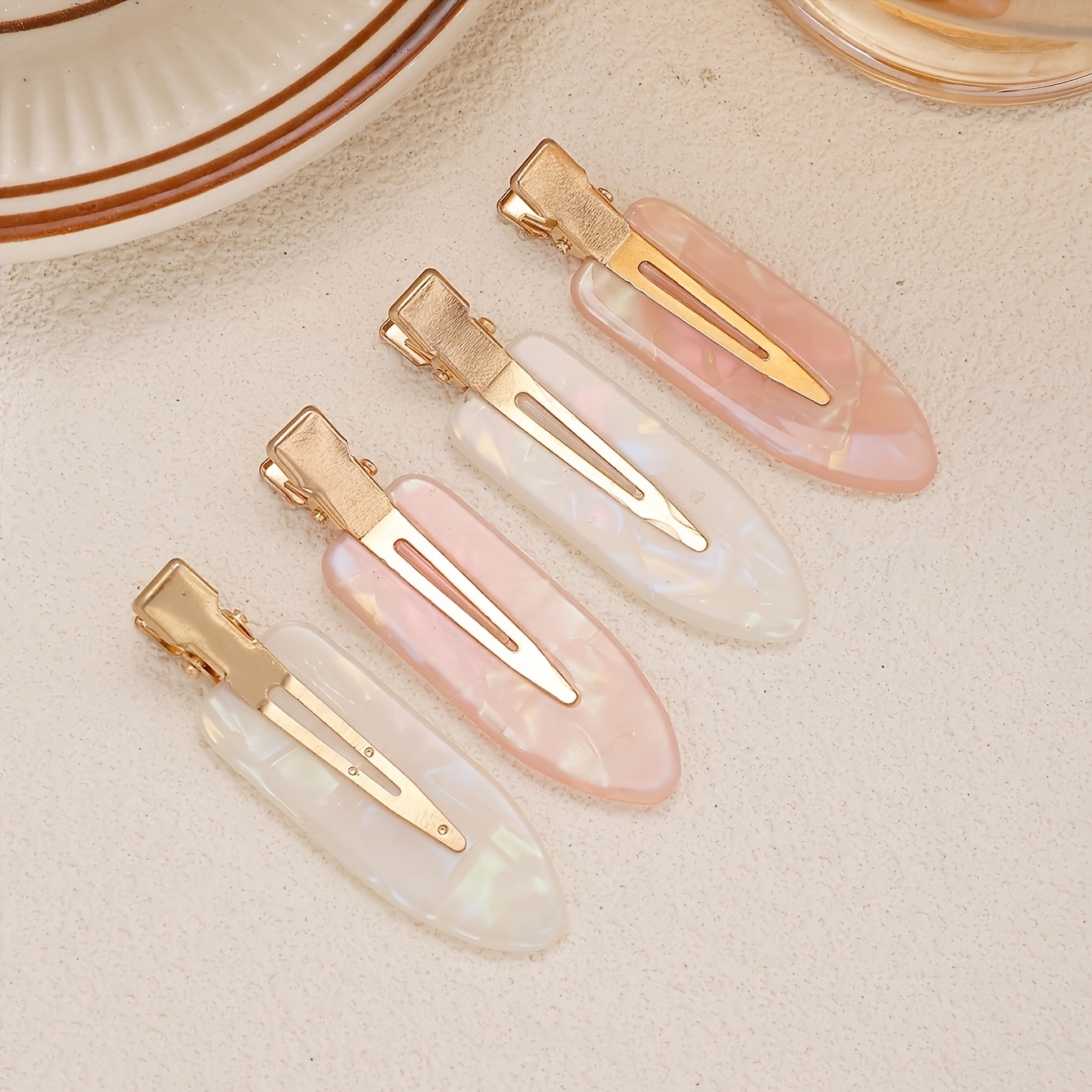 TEMU Set da 4 fermagli per capelli da donna lucidi rosa e , accessori per capelli ovali eleganti e semplici, adatti per uscite e decorazione