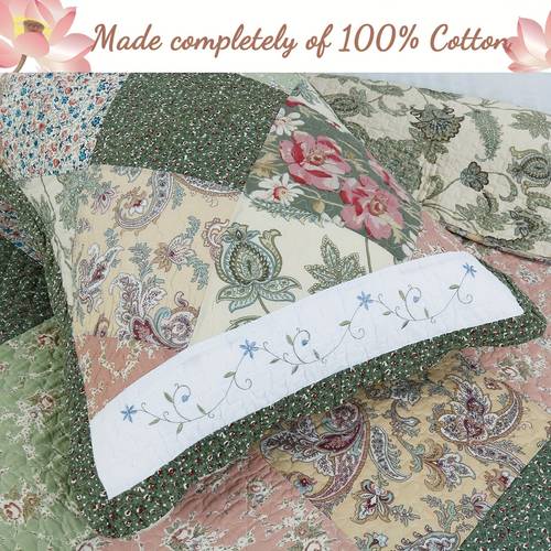 rustic charm 100 cotton printed bedspread coverlet set design with floral geometric patterns machine washable two pillow shams and two flat sheets bedding bedroom decor