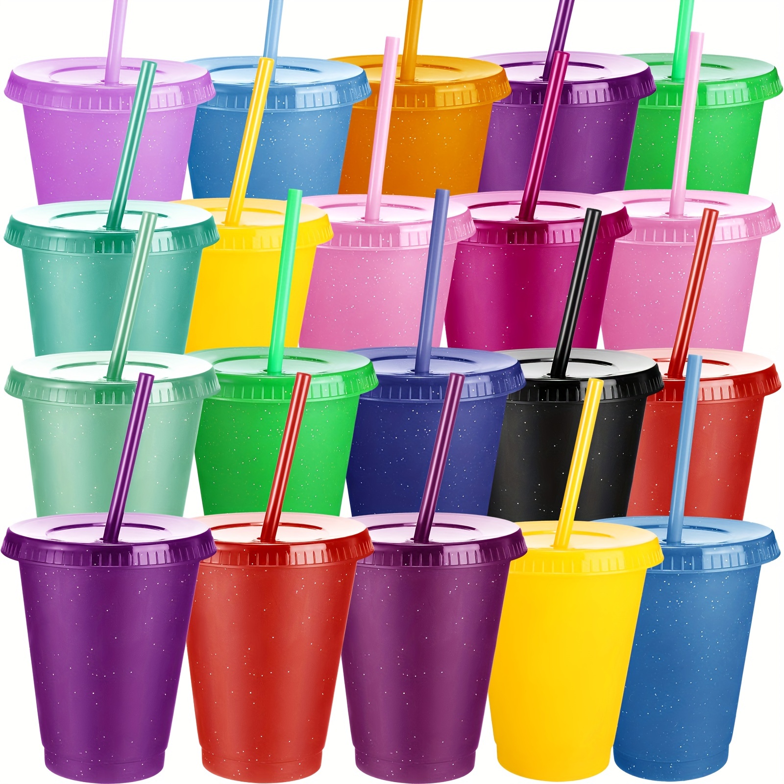 

30 Pack Cups With Straws And Tumbler With Straw Reusable Water Bottle Iced Coffee Travel Mug Cup Adults Plastic Cups For Parties 16 Oz (simple Colors30 Pack)