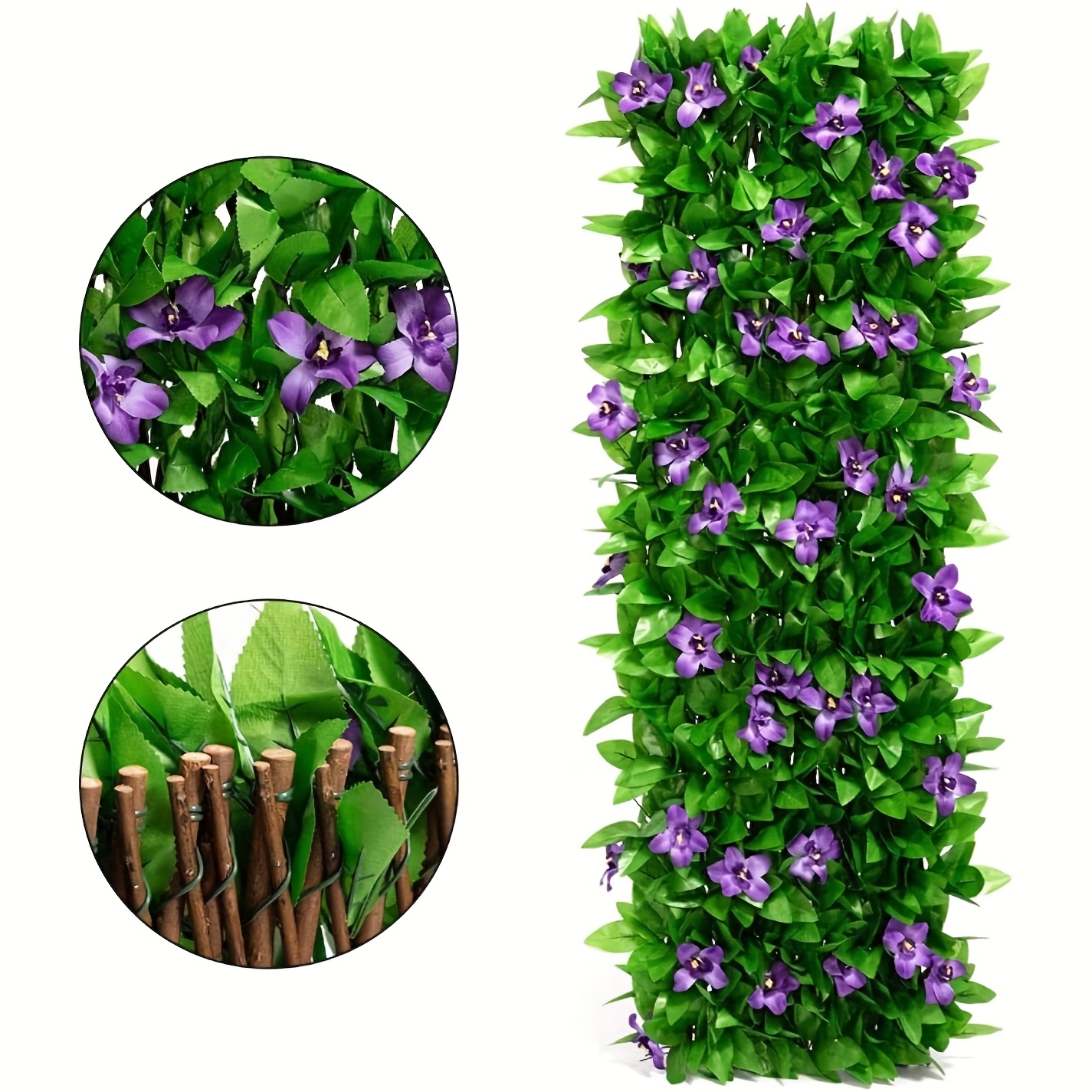 1 expandable artificial ivy and orchid privacy fence screen   greenery with purple flower white orchid durable plastic weatherproof   indoor outdoor decorative barrier for garden patio wedding