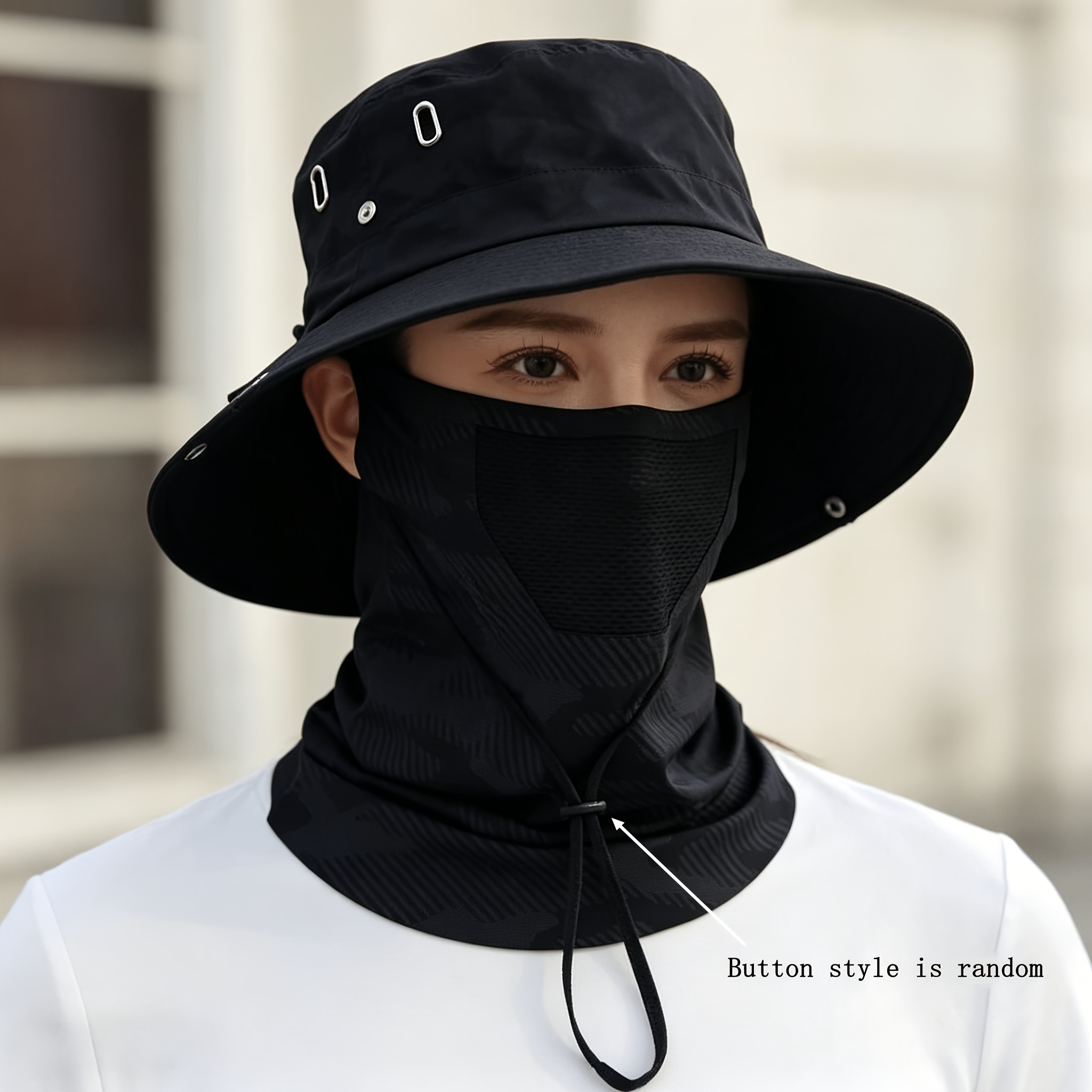 TEMU 2pcs Set: Spring/summer Outdoor Mountaineering Hat + Face Mask Neck Gaiter, Breathable Cycling Ear-loop Face Scarf And Hat Combo, Stylish For
