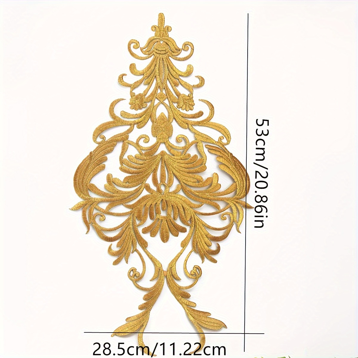 E-shop Ein großes, goldenfarbenes, mit bestickter Spitzenstoff-Patch mit Heißklebe-Rückseite zur Dekoration von Kleidung und Röcken