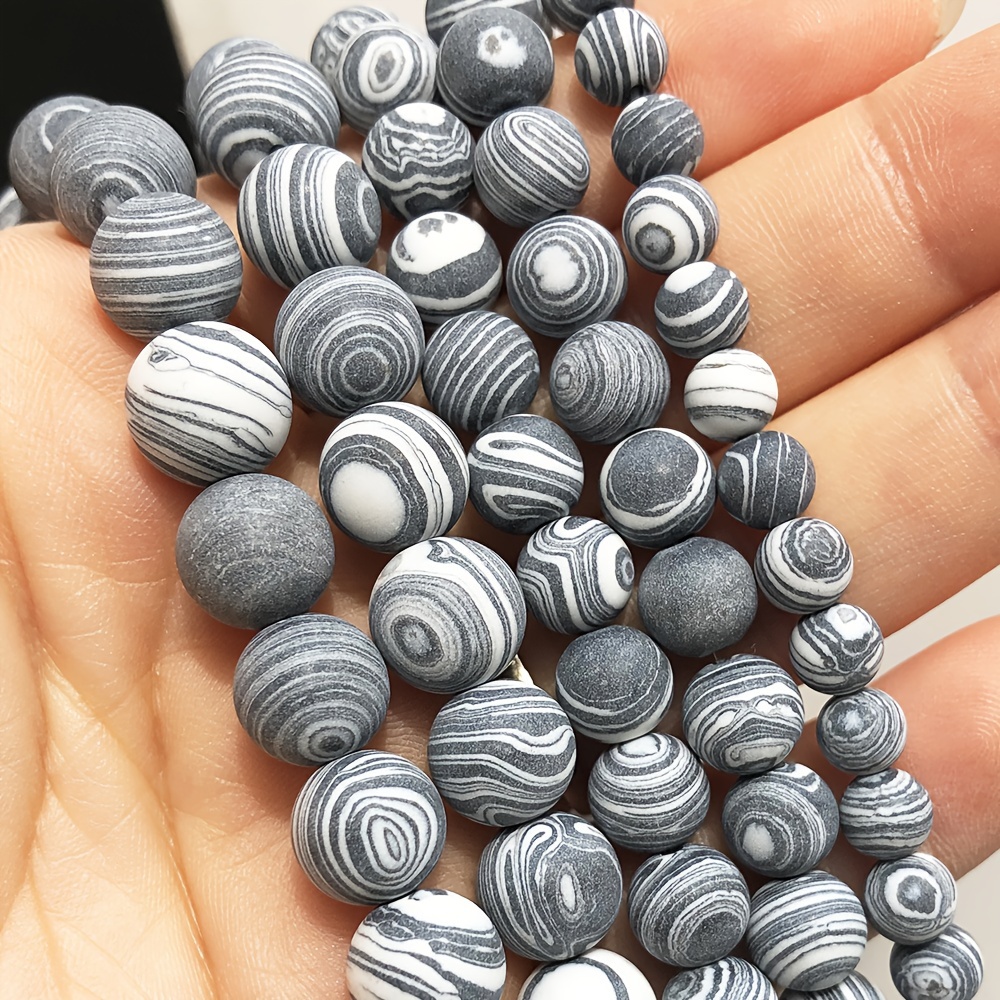 

91/61/46/36pcs Striped Agate Matte Beads, 4-10mm Frosted Stone Round Loose Beads For Making, Bracelet, Necklace, Craft Supplies