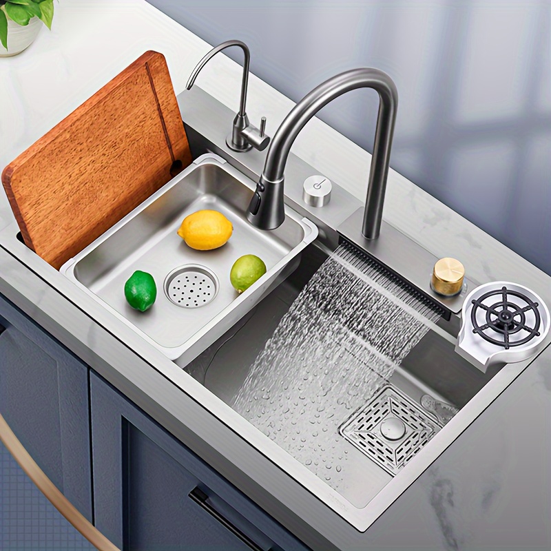 

Stainless Steel Black Sink/kitchen Sink/with Faucet, Cup Washer, Chopping Board/waterfall Spout Design
