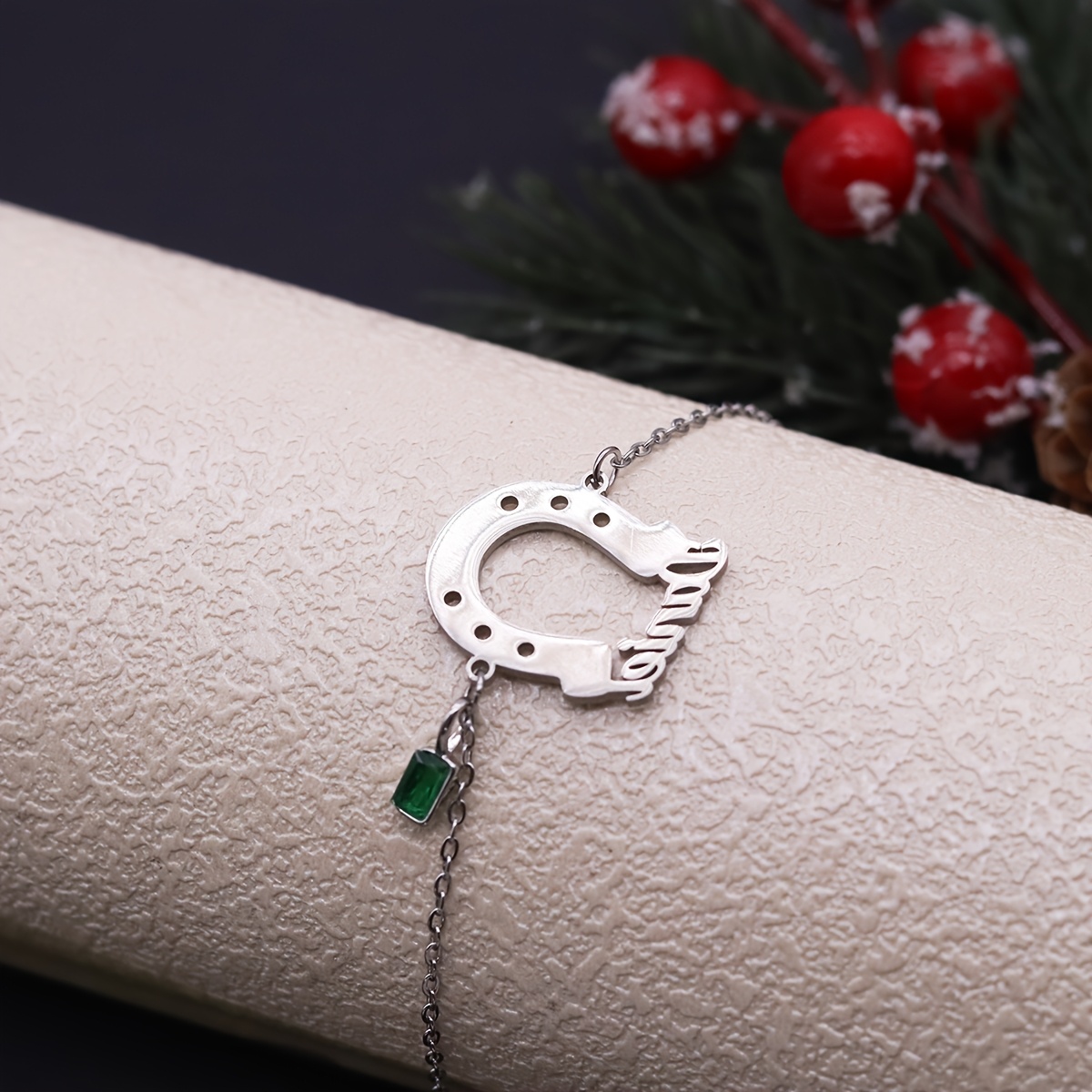 Custom Horseshoe Charm Bracelet with Name, Minimalist Gift
