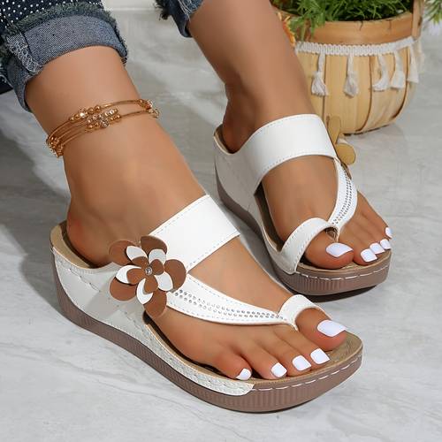 summer womens wedge sandals toe separating floral beach vacation versatile flat womens slippers women shoes