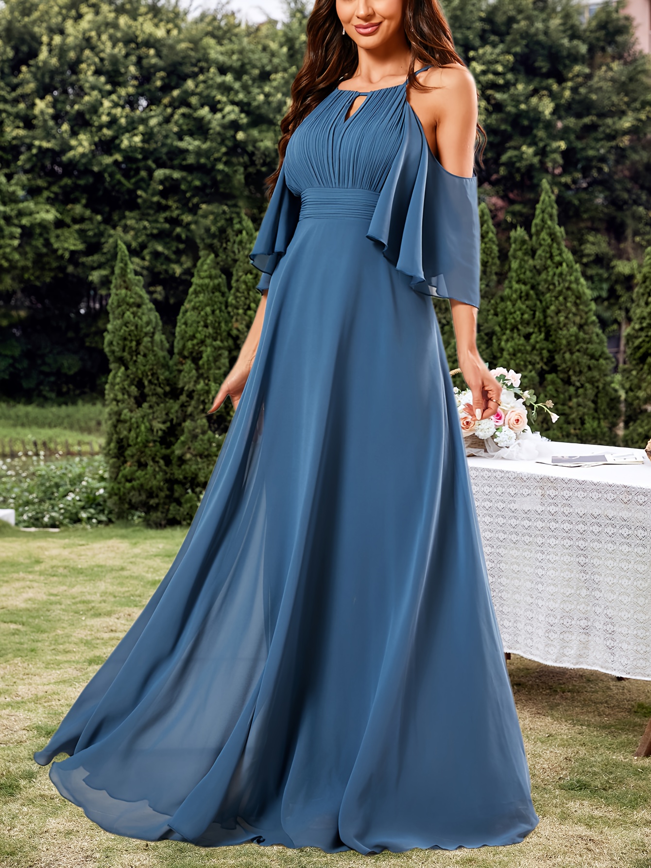 Dama Vestido De Chiffon Largo Azul Polvoriento Vestidos De Damas