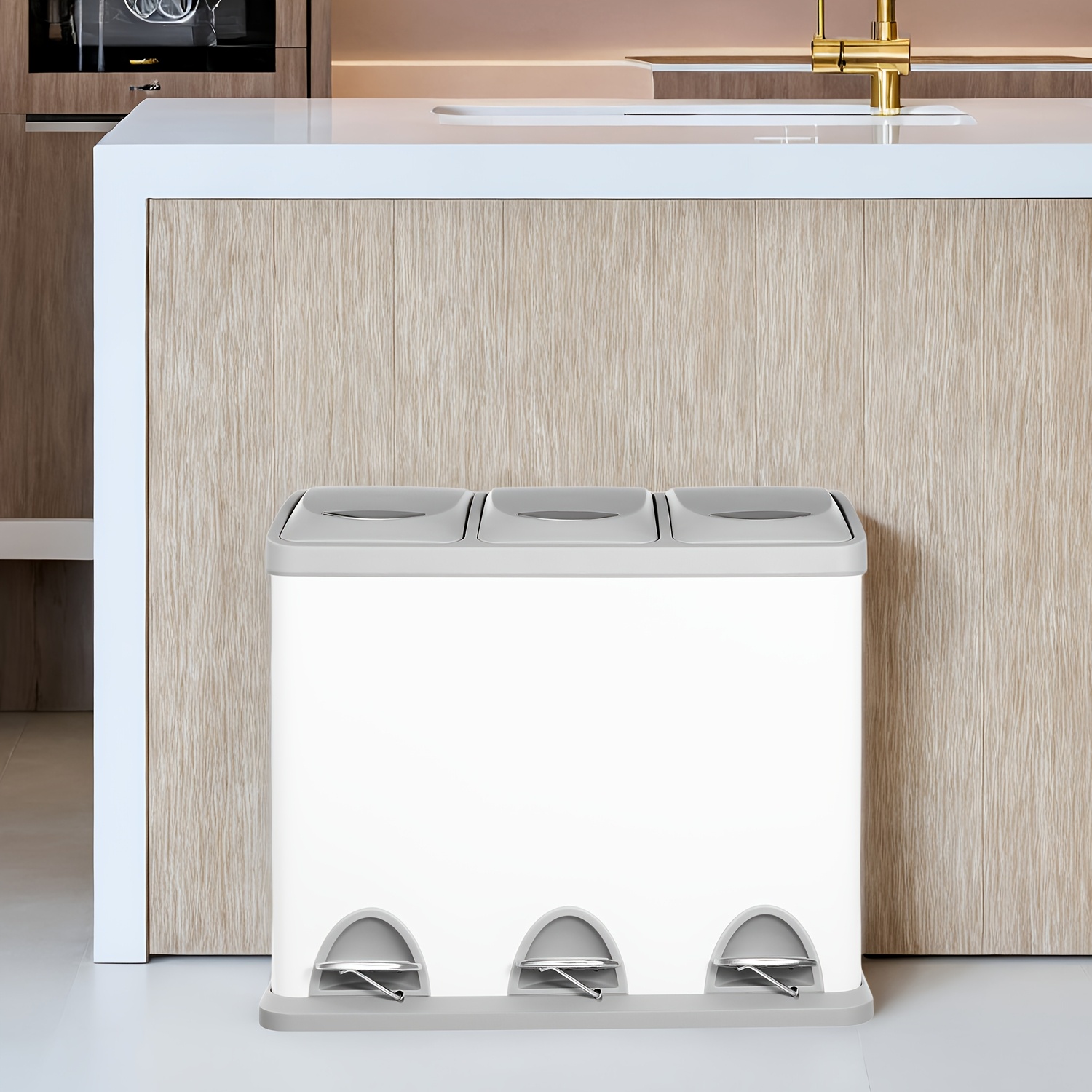 TEMU Songmics Pedal Bin, 3 X 8 L Small-capacity Metal Rubbish Bin, Trash Bin For Kitchen, Waste And Recycling, Includes 15 Bin Bags, Steel, For Small