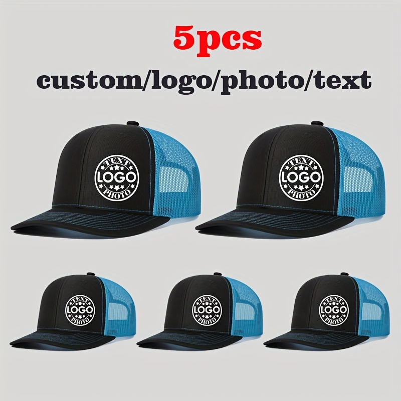 TEMU 5pcs Custom 211 Mesh Trucker Hats, 100% Fabric, Custom Hats Bulk – Design Your Own Logo/text/photo Personalized Customized Trucker Caps Funny