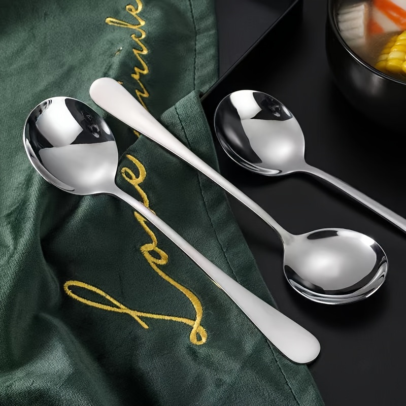 

4pcs Elegant Stainless Steel Spoon Set, Long Handle, Multifunctional, Durable & Easy To Clean, Great For Home & Guests, For Home, Kitchen And Restaurant, Kitchen Accessories