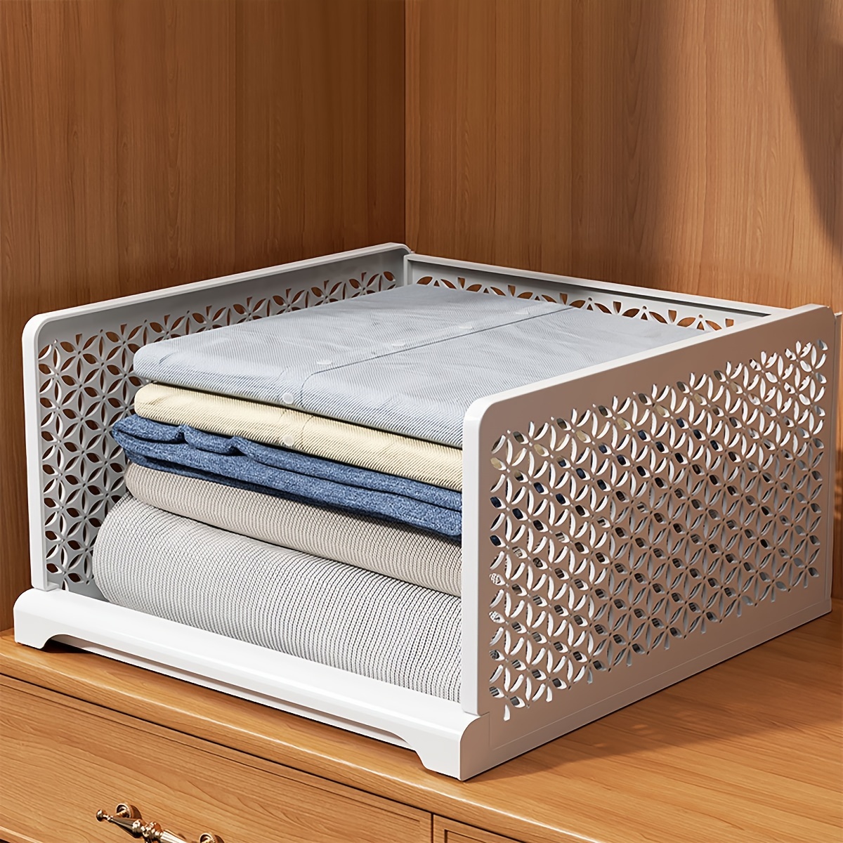 Faltbare Schrank-Organizer-Aufbewahrungsbox, stapelbarer Kunststoff-Schubladenkorb für Kleidung, (gleiche Größe, stapelbar) stapelbare Aufbewahrungsboxen *-Aufbewahrungsbehälter für Schrank,