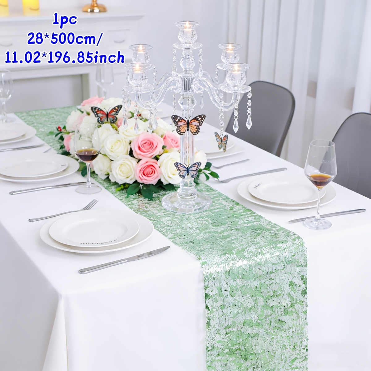 E-shop 1 Stück Salbeigrüner Tischläufer, 11x118/197/394 Zoll, mit Goldfolien-Mesh-Design, für Frühlings-Tischdekorationen bei Hochzeiten, Brautpartys,