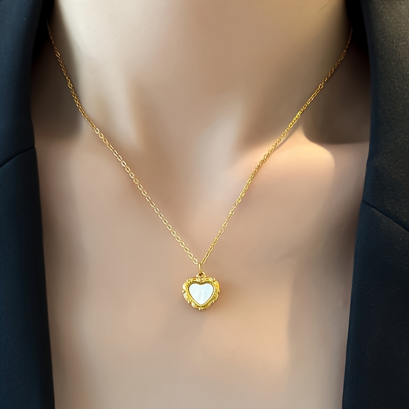 collar de acero inoxidable con colgante de   y concha vintage, diseño   y   de   cara para la clavícula, regalo elegante y lujoso para mujeres,   para     1