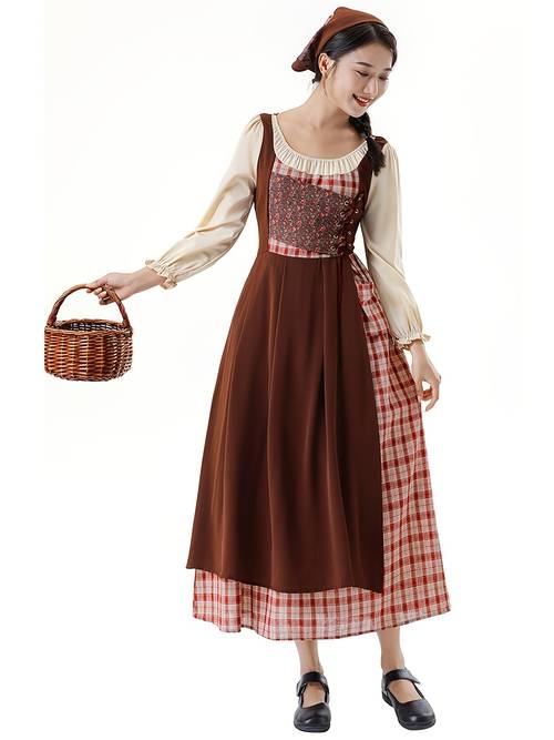a womens floral prairie dress from era with an apron and headscarf embodies a vintage garden poet from century of attention at retro balls suitable for themed parties historical reenactments