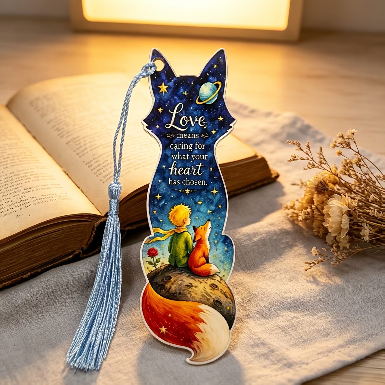 Image of The Little Prince Bookmark -shaped Acrylic Page Clip & Light - Starry Sky Book Marker Suitable For Adults, Students, Collectible Gift For Book Lovers, Birthday Souvenir, Desk Accessory