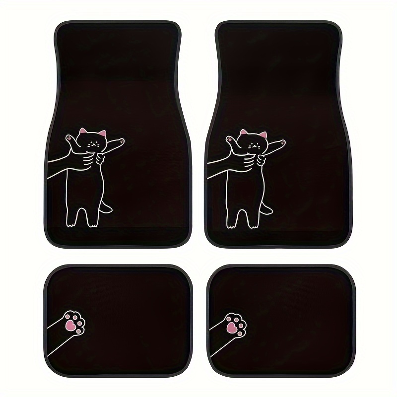 4 pack pink cat themed car floor mats all weather polyester interior car accessories non slip car mat for sedan suv and trucks universal fit details 3