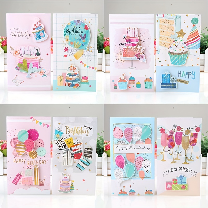 

8pcs Elegant 3d Pop-up Birthday Cake Greeting Cards For - Students & Office Use