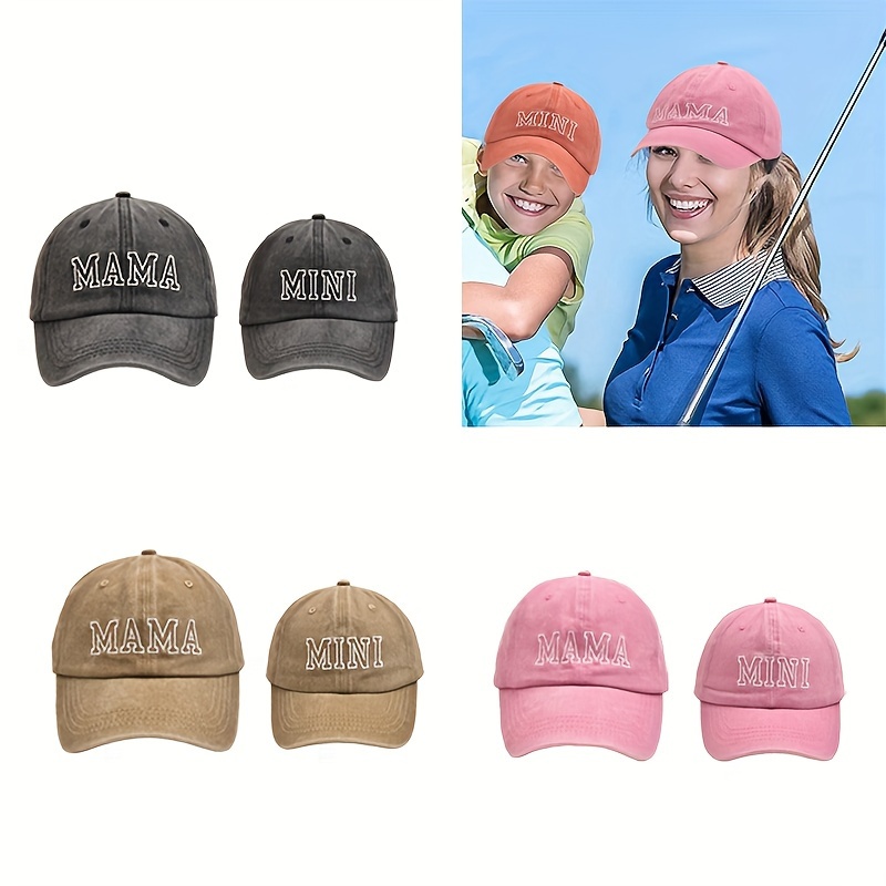 

2pcs Embroidered Baseball Caps, "mama" And "mini" Adjustable Hat, Perfect For Outdoor Activities, Fishing, Golf