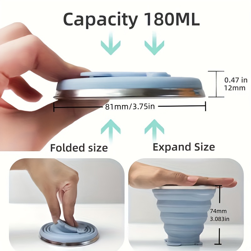 1pc 180/270/320ml Portable Outdoor Camping And Travel Folding Water Cup, Food-grade Silicone Compression Cup For Brushing Teeth, Travel Folding Water Cup