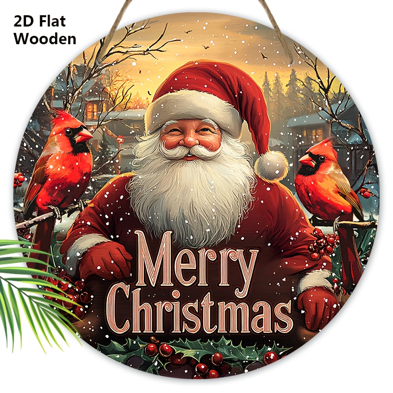 Image of 2d Flat - A Vintage Wooden Christmas Sign Featuring Santa Claus Design, Perfect For Hanging On Your Front Door Or Wall As Festive Decor