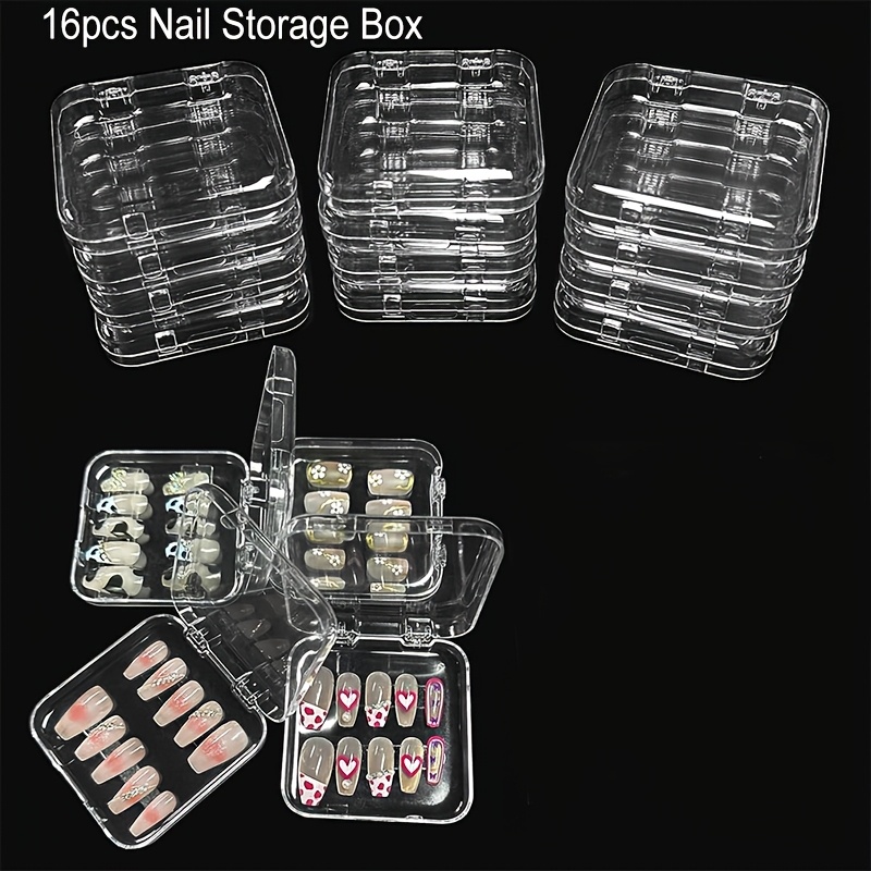 TEMU 16pcs Press-on For Nail Storage Box Tape Clear Acrylic For Nail Display Box Artificial False For Nail Organizer Box Fake For Nail Case For Nail