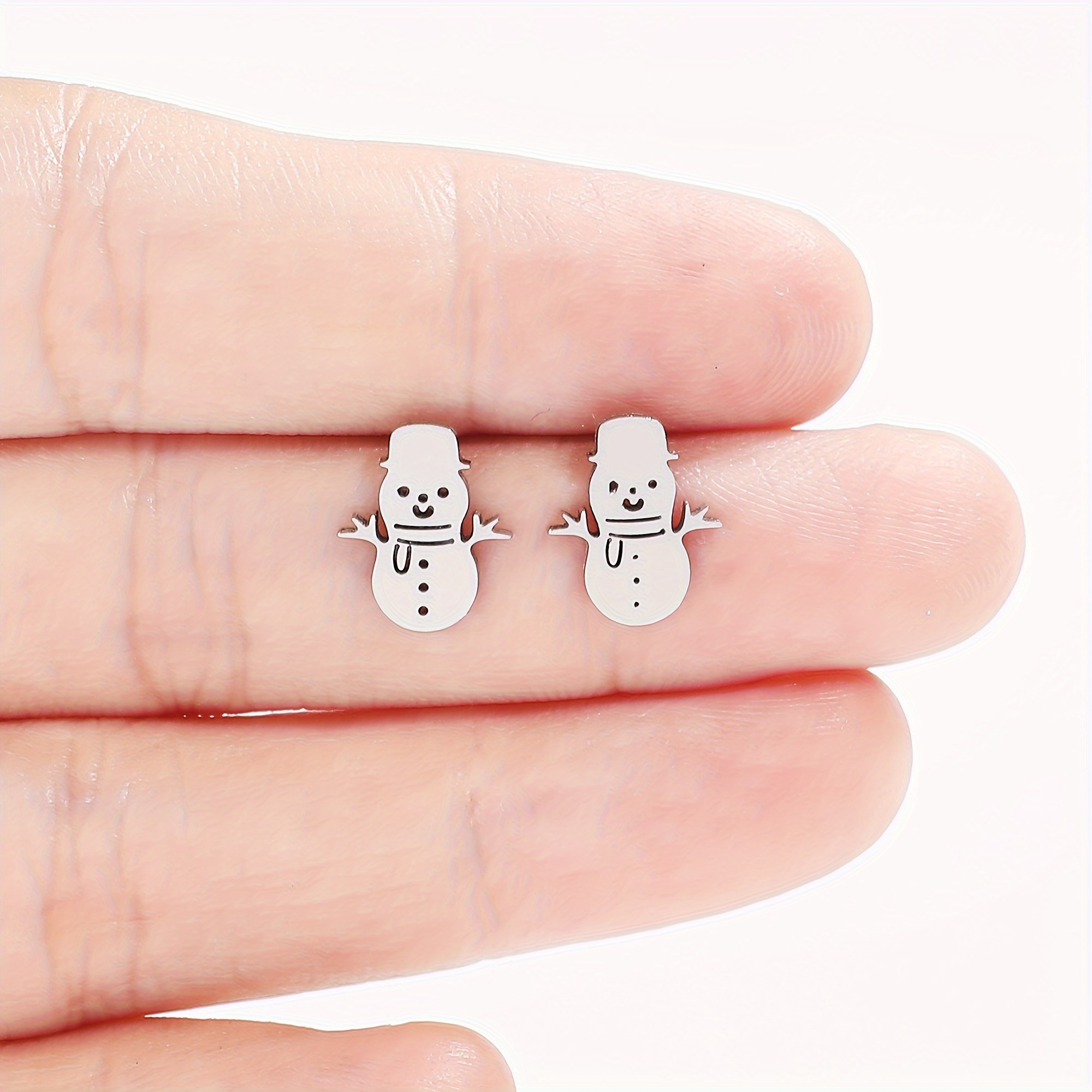 Steel Snowman Stud Earrings, Christmas Themed Fashionable Women's Jewelry Perfect For Gifting And Parties